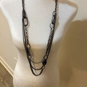 Vintage Premier Designs Gunmetal Statement Necklace 21 - 24 Inches Link Chain